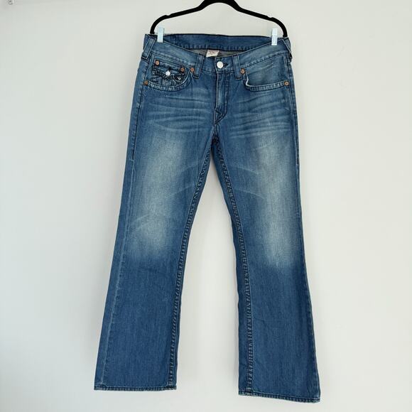 True Religion Jeans Men 34x33 Boot Cut Y2K Embroidered Stitch Flap Pocket USA Ma - Picture 2 of 9